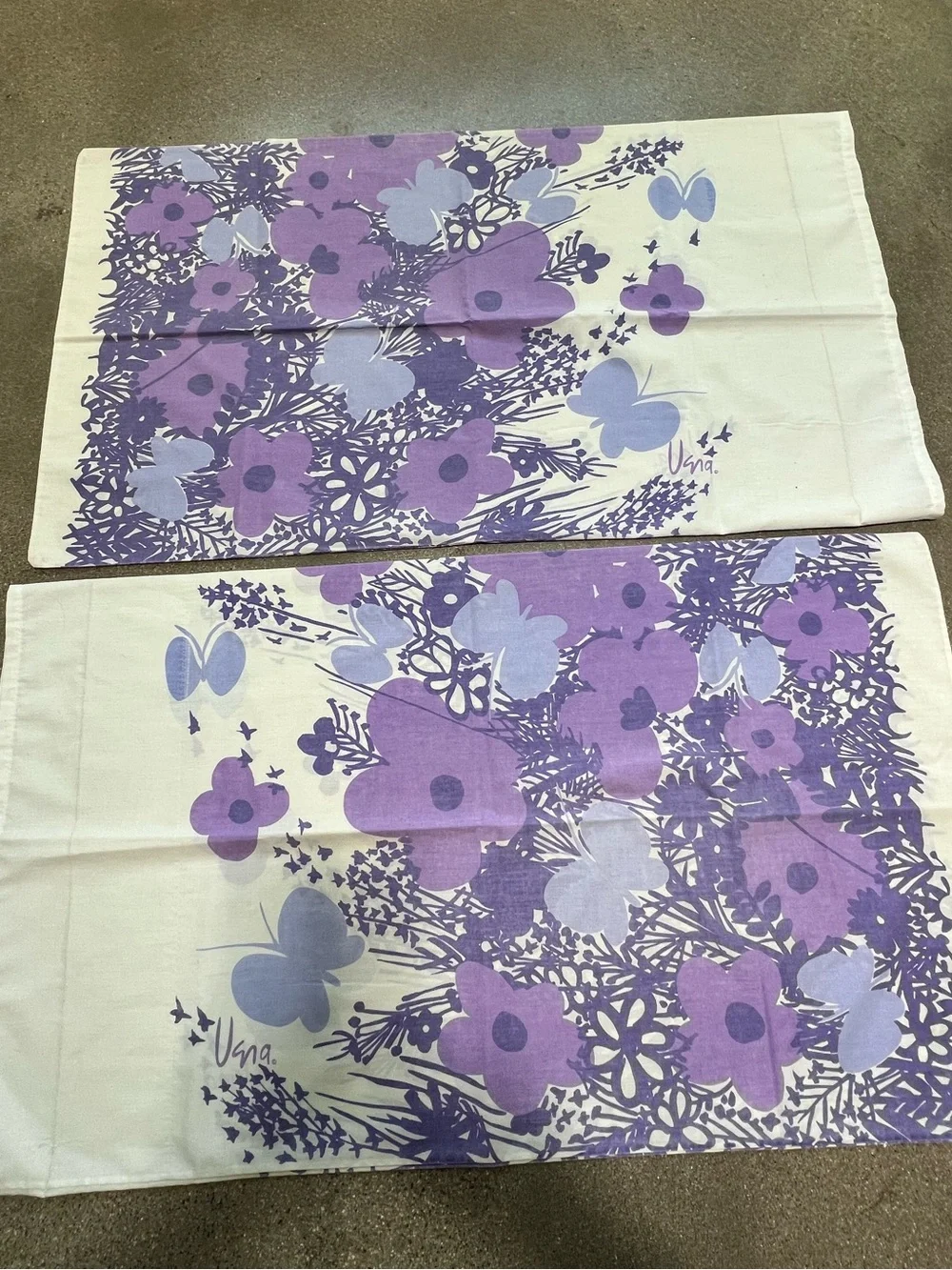 Vintage Vera Neumann 70s floral and butterfly king size pillowcases